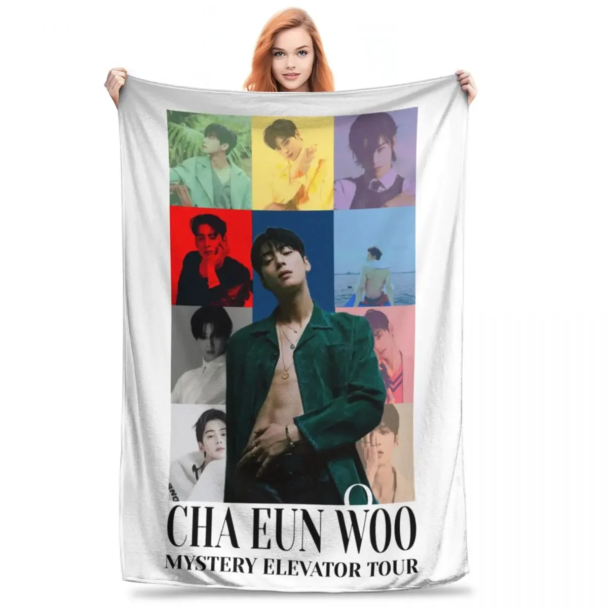 Фото Фланелевое одеяло KPOP Cha EunWoo: легкое, портативное, идеально подходит для зимнего использования в спальне, тонкое плюшевое одеяло-плед №1