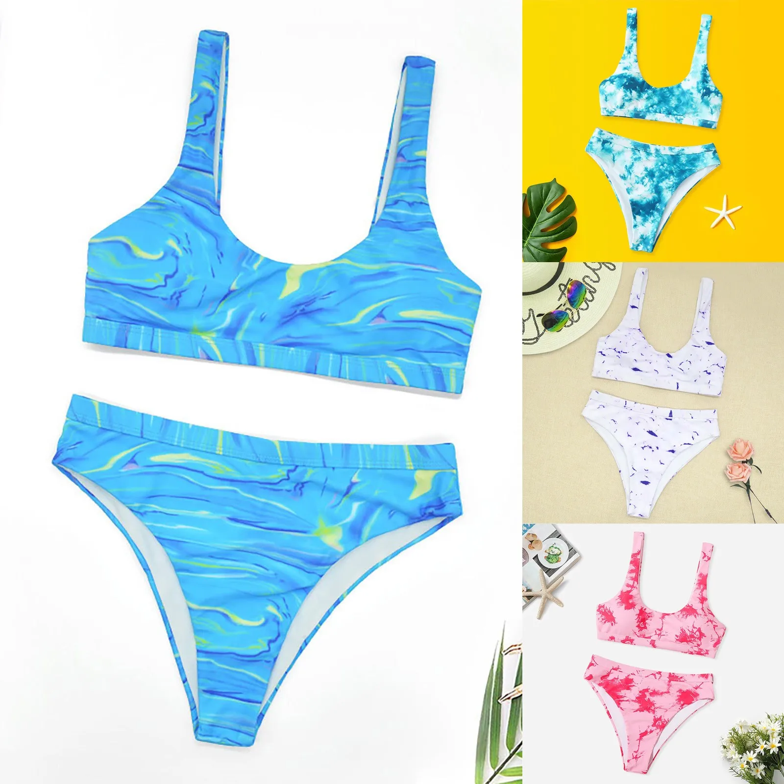 

Женский раздельный купальник из двух предметов, привлекательный раздельный купальник с разноцветным принтом, облегающее пляжное бикини, ж...