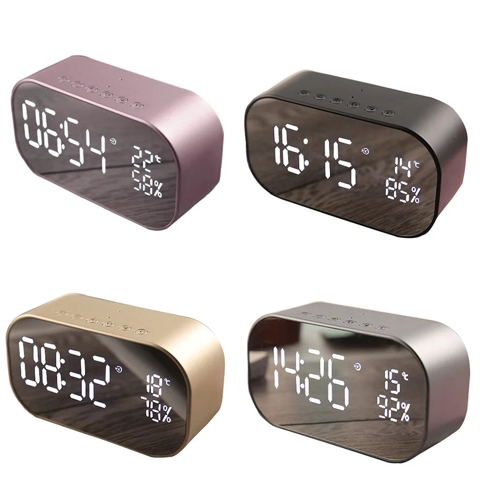 

S2 BT Speaker With Clock Wireless Mini Mobile Alarm Clocks Mirror Computer Car Subwoofer LED Display With Data Cable Pink