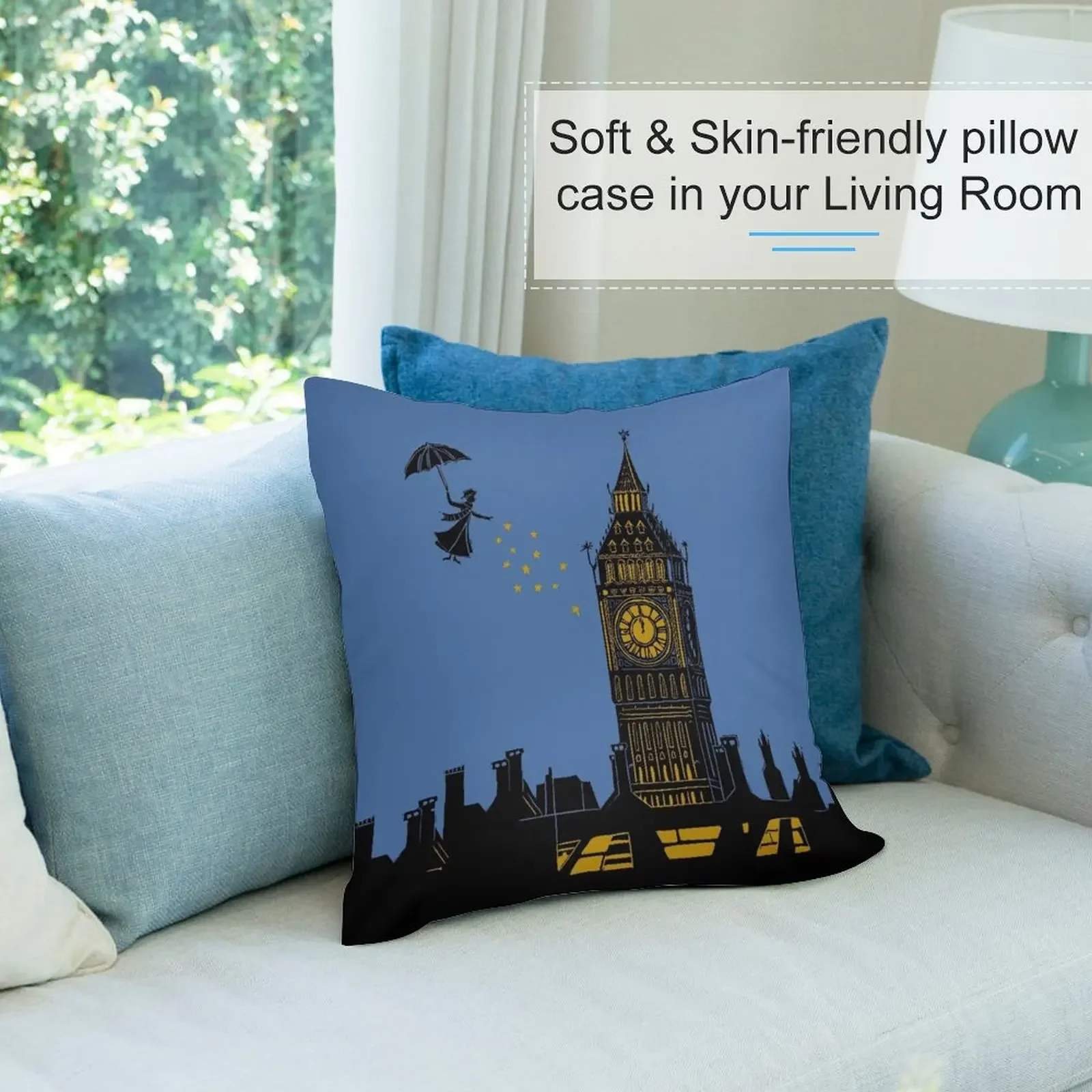 Мэри Поппинс и принт с силуэтом Биг-Бен Линноут в черном синем золотом.