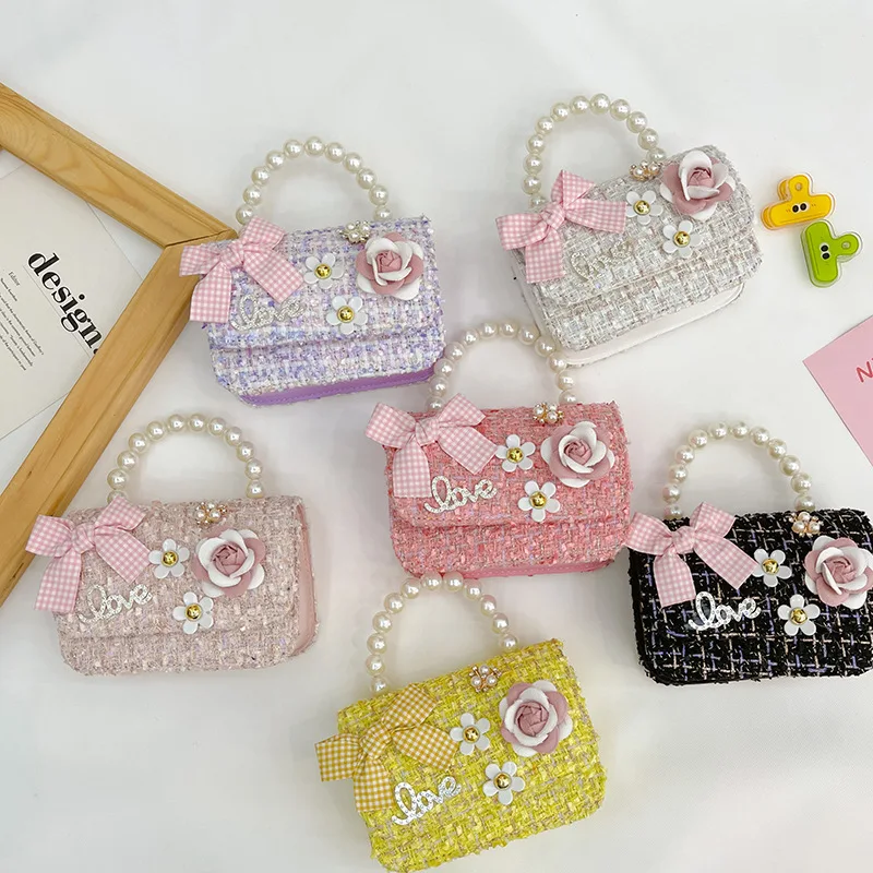 

Children Money Purse Handbag Crossbody Pearl Pocket Bag Shoulder Fashion Bag Coin Princess Messenger Pack Kid's Bow-knot