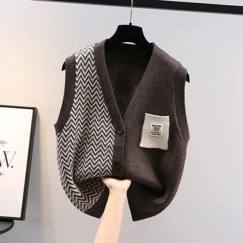 

Женский трикотажный жилет без рукавов, свободный винтажный пуловер в японском стиле, осень 2022