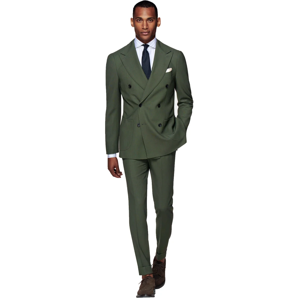 Newest Casual Stylish 2 Pieces (Jacket+Pants) Green Men Suit Slim Fit Groom Tuxedo Fashion Custom Wedding Suits Prom Blazer