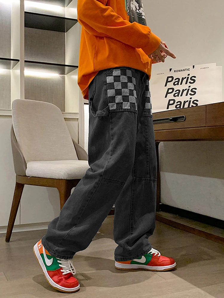 Men's Jeans Fashion Stitching Design Loose Straight Leg Casual Wide-leg Pants Brand Clothing Men Streetwear Jeans  men clothing