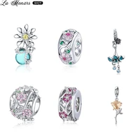 la menars openwork flower charm fit original snake bracelets 925 sterling silver flower beads diy jewelry women gift