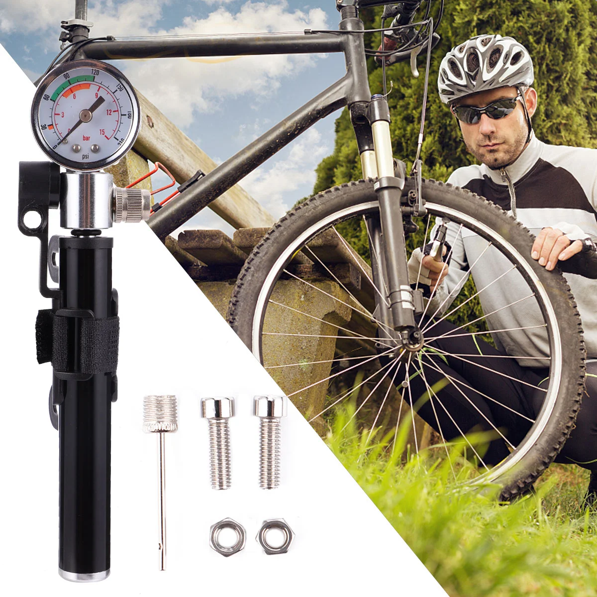 

Pump Bike Pressure High Air Tiremini Road Gaugeshock Floor Bibike Inflator Portablemountain Scootertyre Tool Motorcycle Pocket