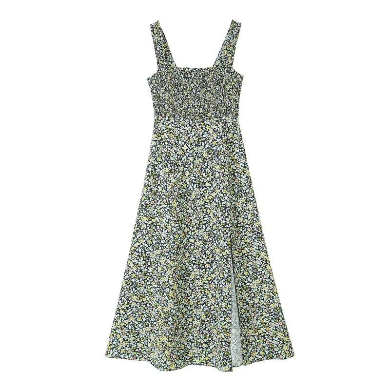 

Платье ТРАПЕЦИЕВИДНОЕ Плиссированное средней длины с принтом, открытой спиной и широкими плечами