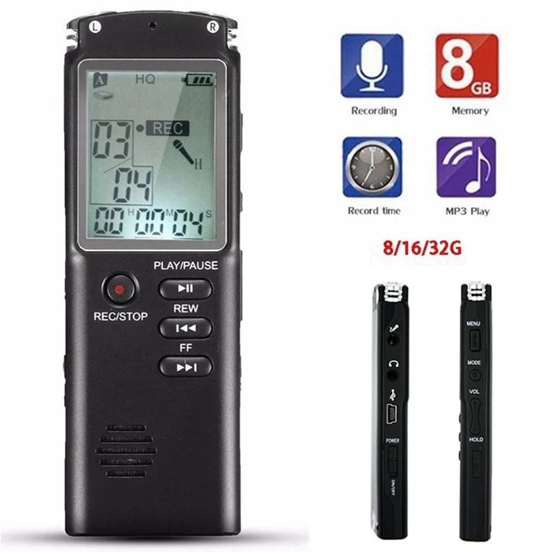 8GB/16GB/32GB High-Quality Digital Audio Voice Recorder a key lock screen Telephone Recording Real Time Display with MP3 Player