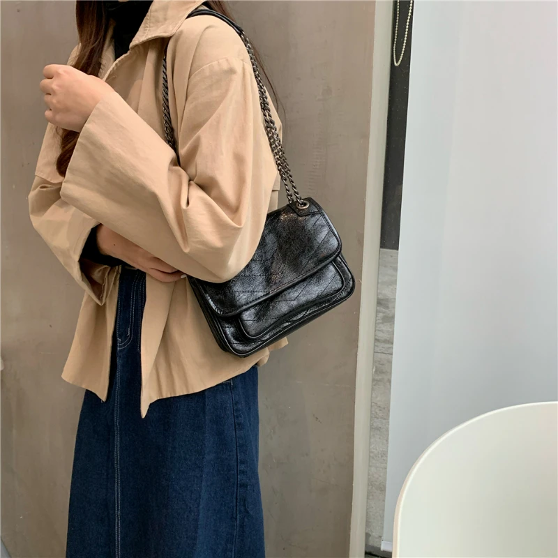 Chain Bag for Women Soft PU Leather Solid Color Shoulder Underarm Bag 2023 Korean Large Capacity Retro Purses and Handbags