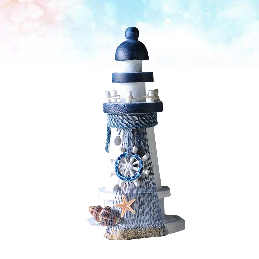 

1PC Mediterranean Ocean Lighthouse Ornaments Pine Wood Artistic Figurine Craft Cabinet Desktop Home Decorations for Table