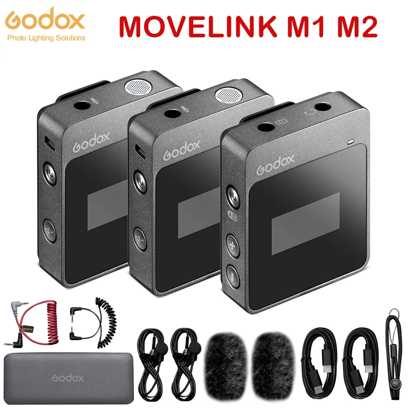 

Беспроводной петличный микрофон Godox MoveLink M2 M1, приемник-передатчик для телефона, цифровой зеркальной камеры, смартфона, 2,4 ГГц, беспроводной м...