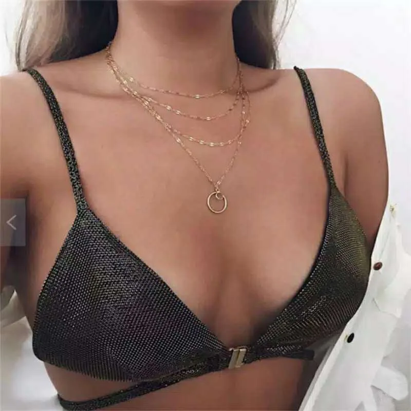 

Cold Wind To Attend The Banquet Metal Multi-layer Necklace Female Simple Long Personality Cross Moon Clavicle Chain Pendant