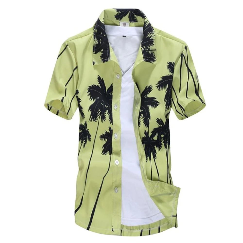 

Hawaiian men's shirt, summer clothing, Havana short-sleeved shirt, coconut 3D printed T-shirt, large 5XL