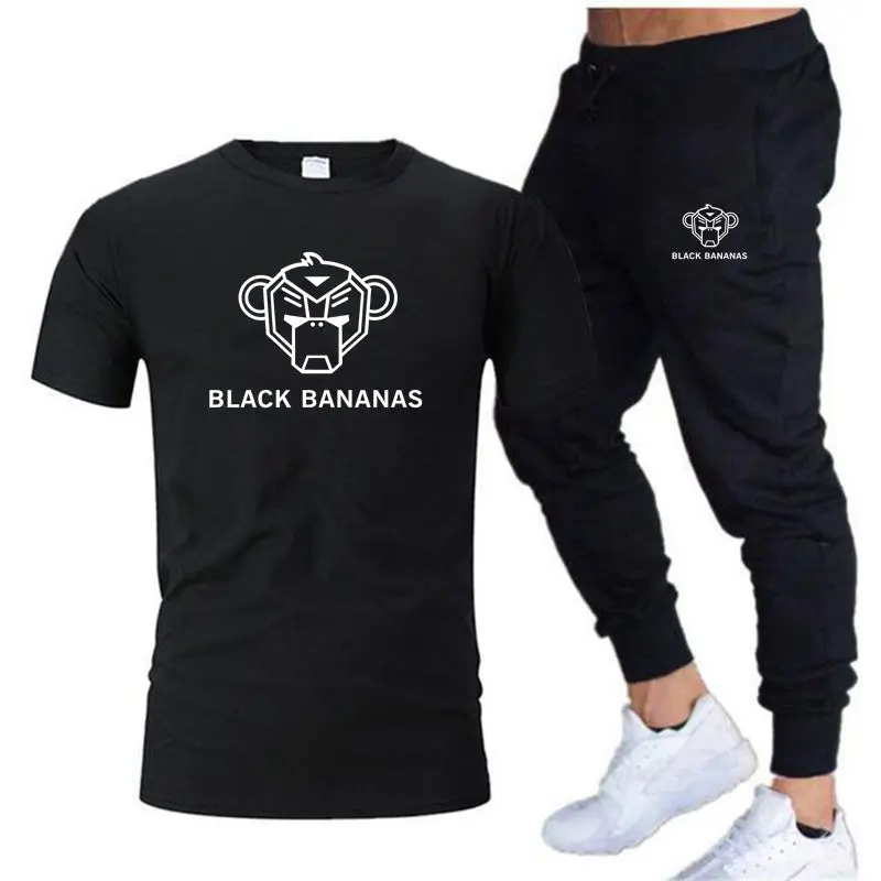 Summer Casual Men's T-shirt + Pants Suit Brand Short Sleeve Set Luxury Printed Cotton Shirts Jogging Sweatpants Male Sportswear