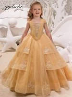 elegant princess sweeptrain flower girl dresses for wedding party tulle ruffle pleated short sleeves square neck with bow 2022