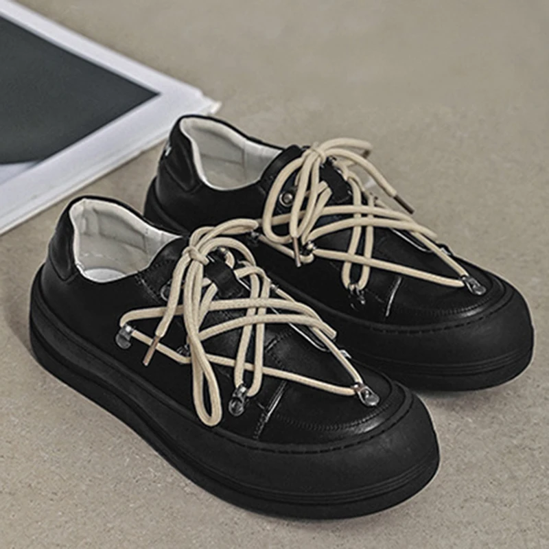 Кроссовки мужские кожаные на толстой подошве, Повседневная модная Уличная обувь, универсальные прогулочные кеды для пар