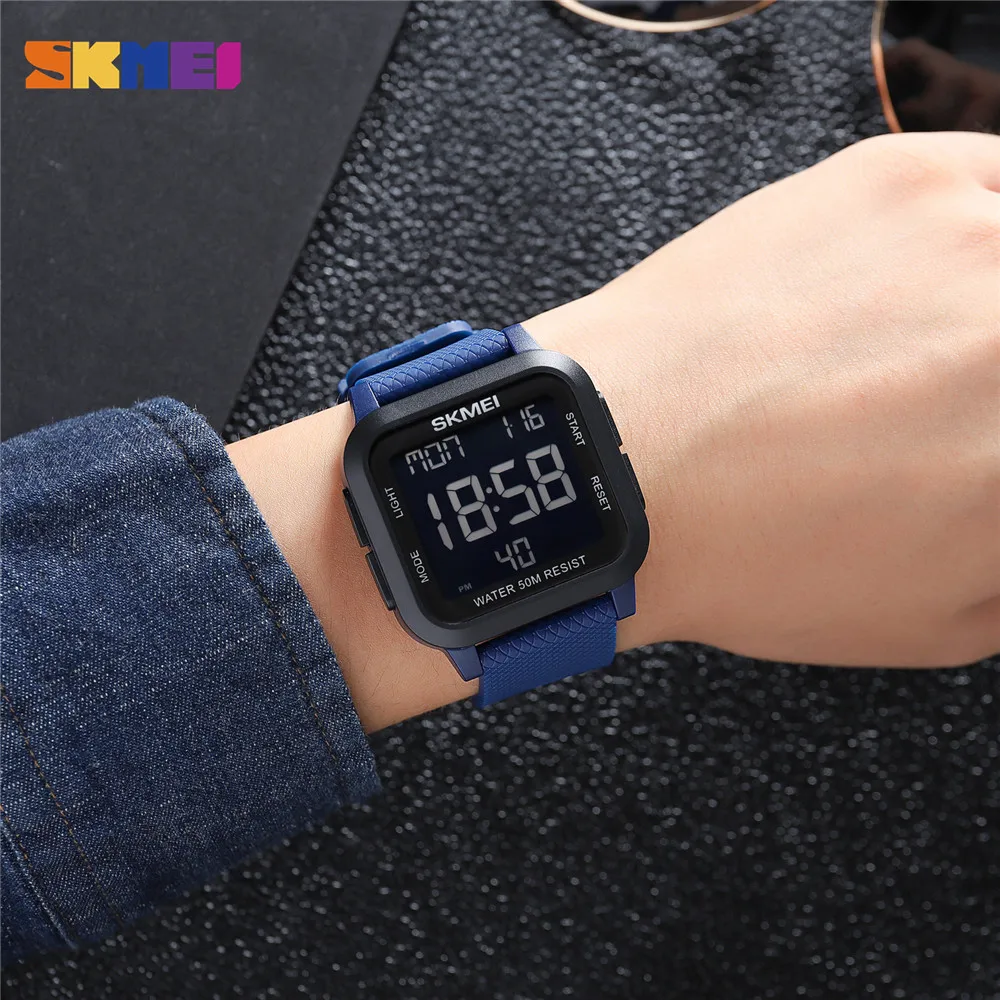 SKMEI Fashion 5Bar Waterproof Stopwatch Digital Male Wristwatches Multifonction Countdown Back Light Sports Watch Clock For Men