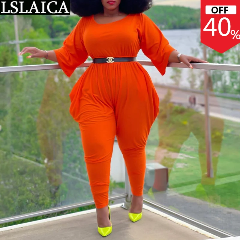 

Оптовая и Прямая поставка Jumsuits для женщин 2022 сплошной цвет плиссированные XL-4XL женские комбинезоны с карманами летний модный женский комбин...