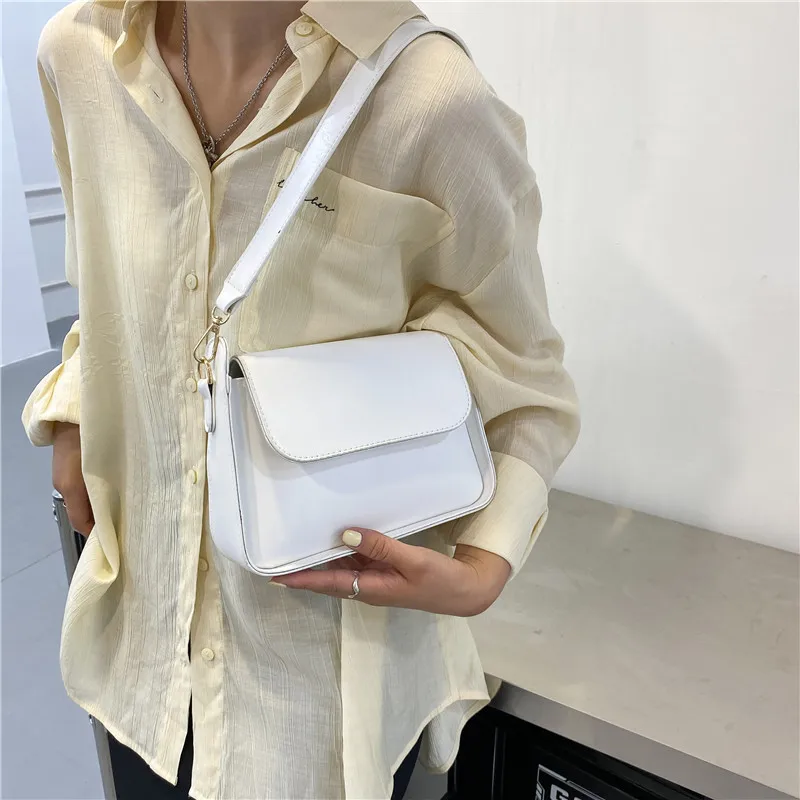 2023 NEW Chic Simple Small Flap Shoulder Bags For Women Solid Color Pu Leather Handbag Clutch Lady Crossbody Purse Messenger Bag