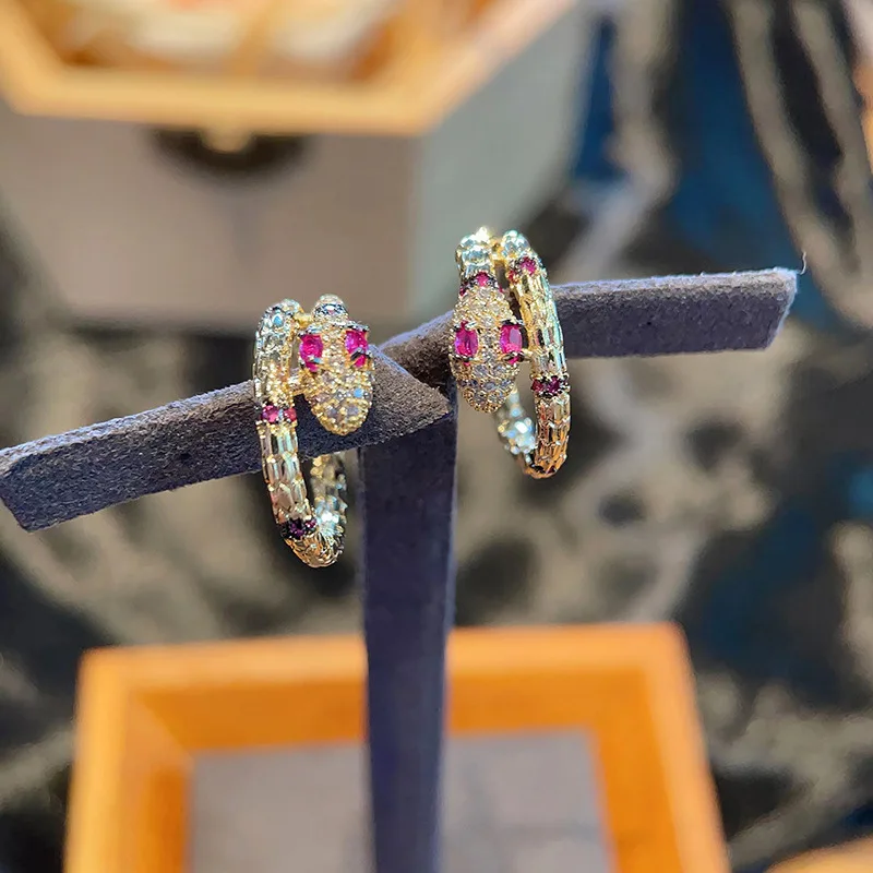 

Bilincolor Copper Inlaid Red Zircon Snake-ear Buckle Earrings for Women