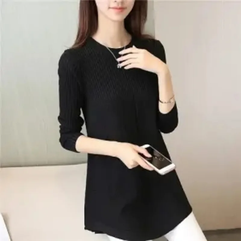 

Свитер женский осенне-зимний, новинка 2023, Модный пуловер свободного кроя, средней длины, с длинными рукавами, трикотажный топ в стиле Харадзюку, для отдыха, в стиле ретро