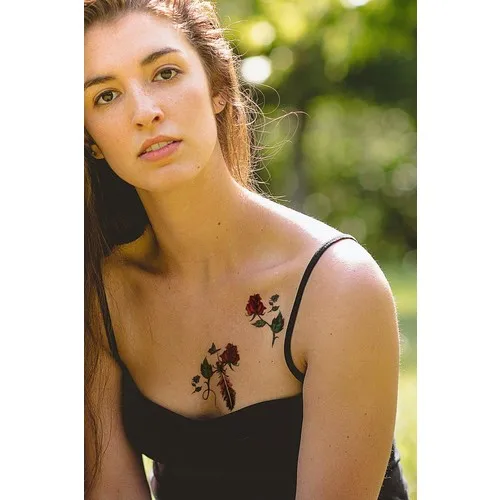 Временная татуировка в виде Розы и пера Пляжная плавательная вышивка значок