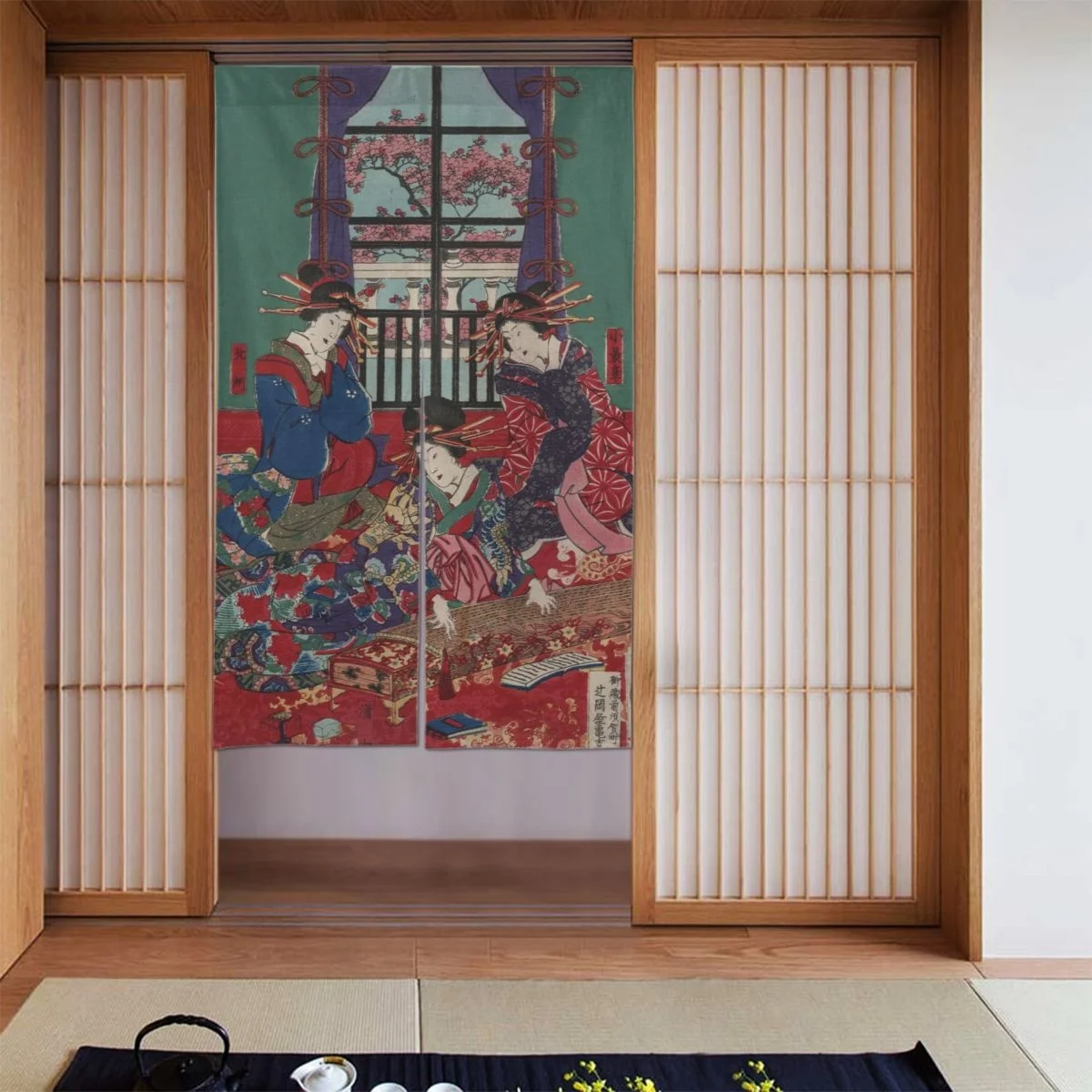 

Ukiyo-e Japanese Door Curtain Traditional Painting Partition Curtain Cotton Linen Curtain Panels for Entrance Toilet Decorations