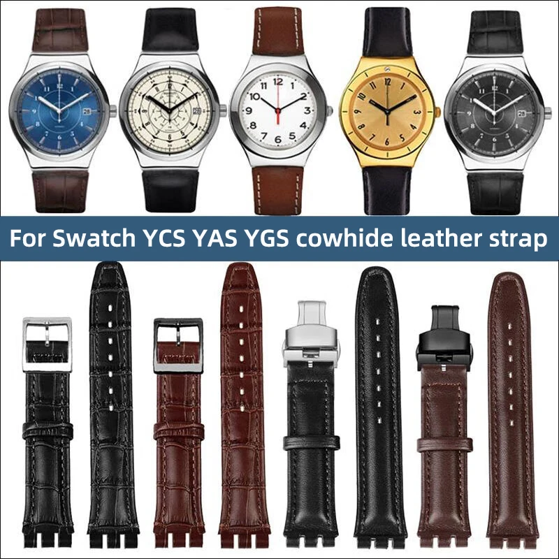 Фото Ремешок из воловьей кожи для Swatch IRONY YCS YAS YGS Series, мягкий браслет из телячьей кожи, мужской и женский ремешок для часов, браслет 17 мм 19 мм №1