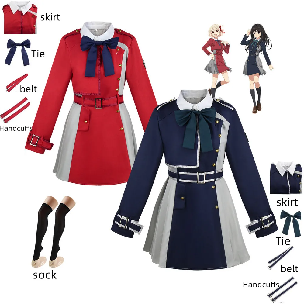 

Косплей-костюм Lycoris Recoil Inoue Takina Chisato nishikipad из аниме, парик, красная синяя школьная форма, платье, Женский кавайный карнавальный костюм