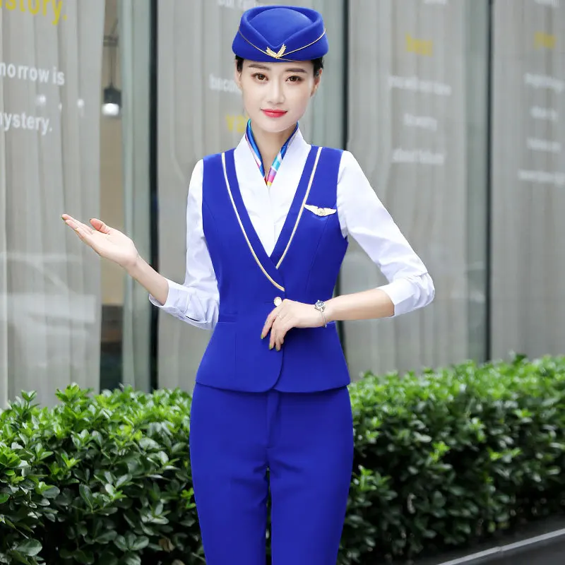 IZICFLY New Style Red Waistcoat And Pants Set For Woman Suits Office Vest Elegant Slim Business Airline Stewardess Work Wear