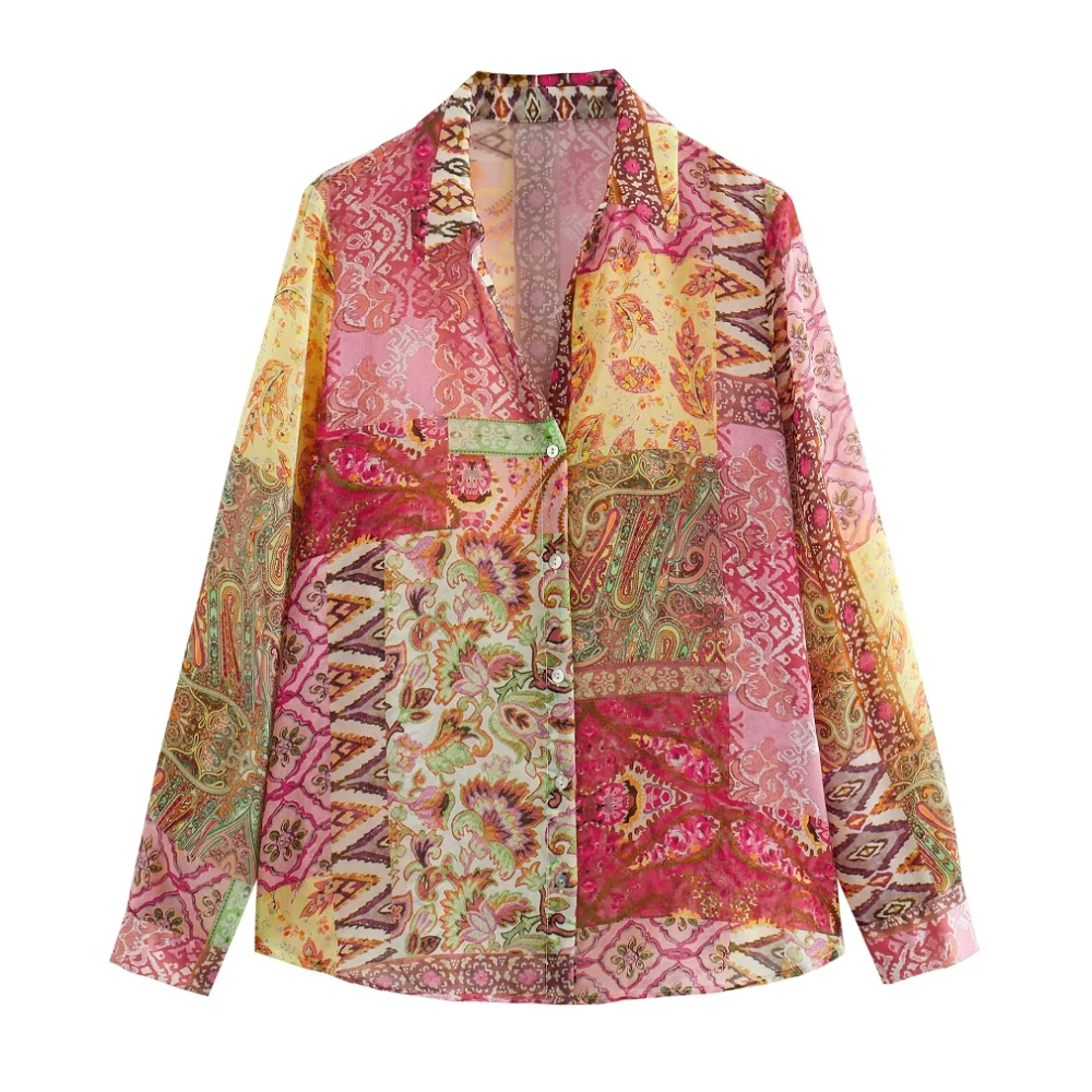 Женская рубашка на пуговицах с отложным воротником и длинным рукавом