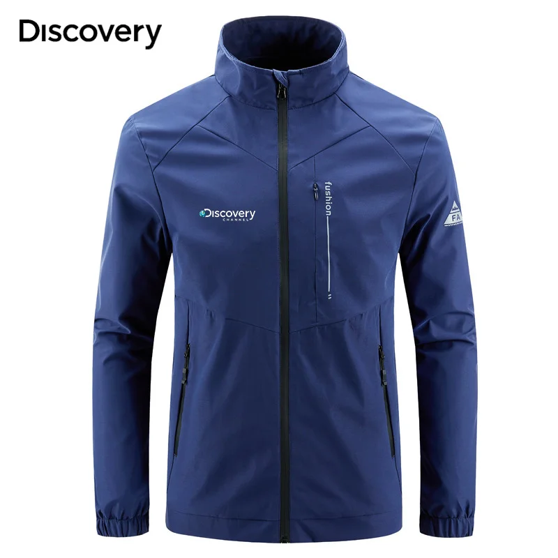 Discovery Channel 2023 Spring Summer Golf Jacket Men's Outdoor Top Large Size Loose Multi-pocket Cargo Stand Collar Coat