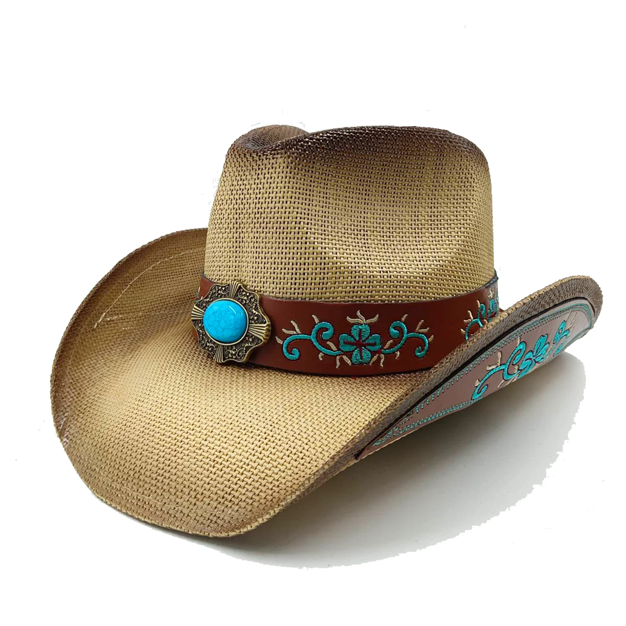 

New Western Jazz Cowboy hat Sapphire Breathable Hand woven Hard Paper Summer Unisex Western cowboy hat Sun Hat