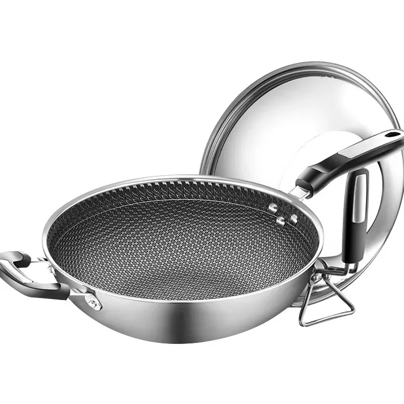 

Stainless Steel Wok Honeycomb Non-stick Pot Household Cooking Pot Flat Non-stick Pot Induction Cooker Special Gas Stove Suitable