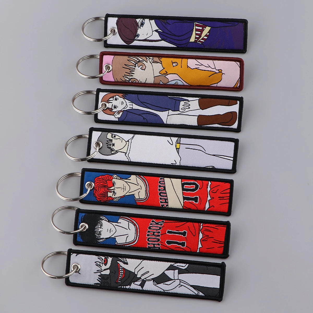 

Tokyo Ghoul Anime Key Tag Fruits Basket Embroidery Key Fobs Motorcycles Cars Backpack Chaveiro Fashion Keychain Key Ring