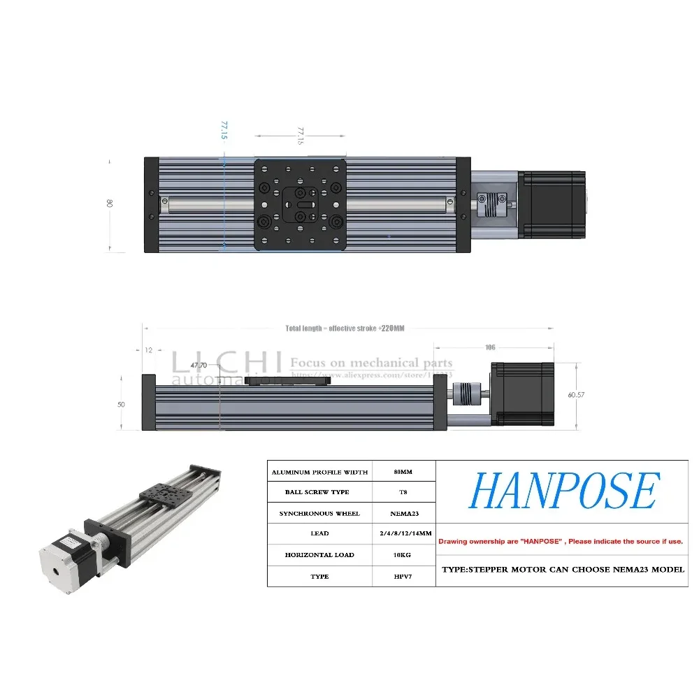 HPV7 NEMA123 Шаговый двигатель 300 мм с V-образным пазом Линейная модель 23HS5628 126N.CM T8X12MM
