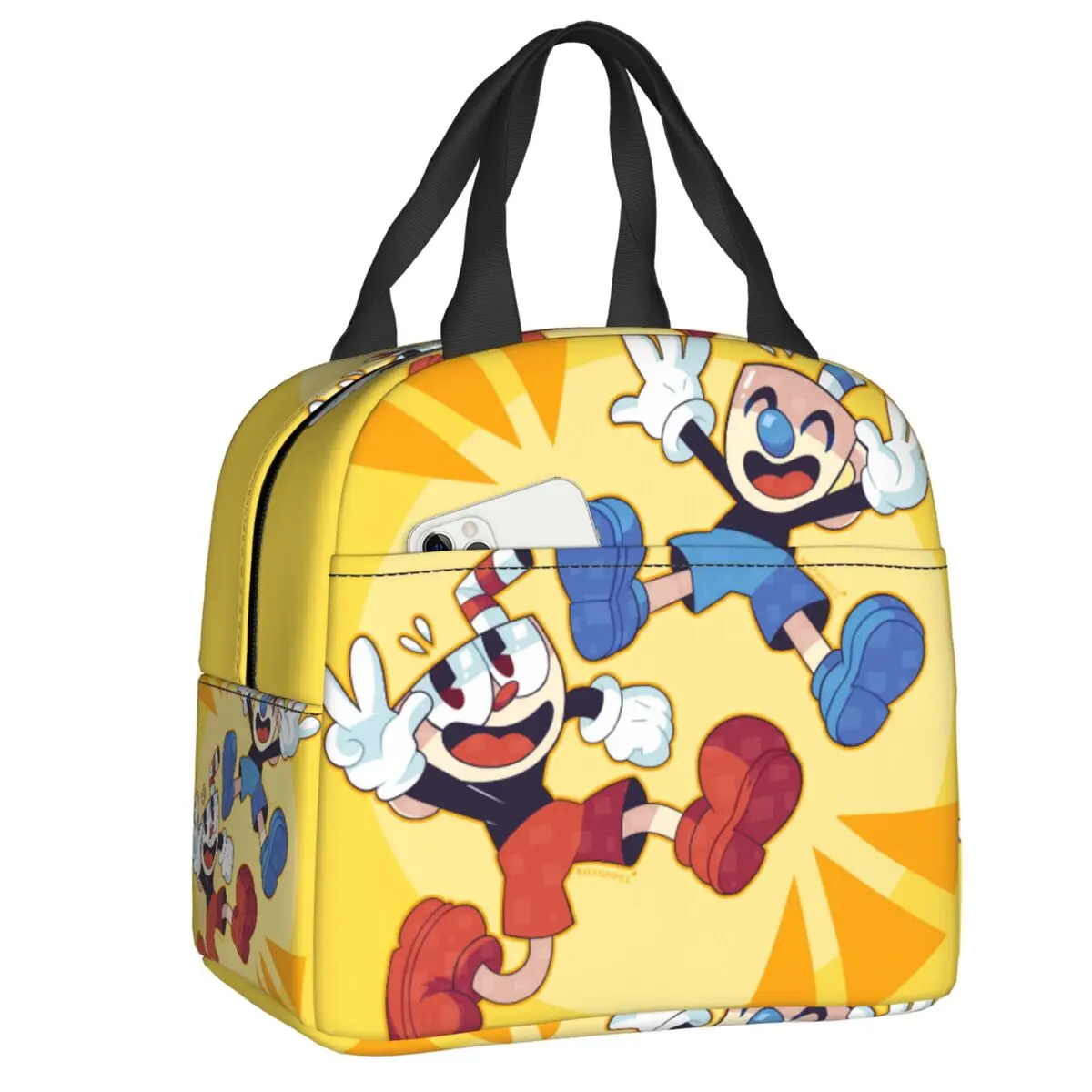 

Cuphead And Mugman Portable Lunch Box for Women Multifunction Shooting Game Thermal Cooler Food Insulated Lunch Bag Office Work