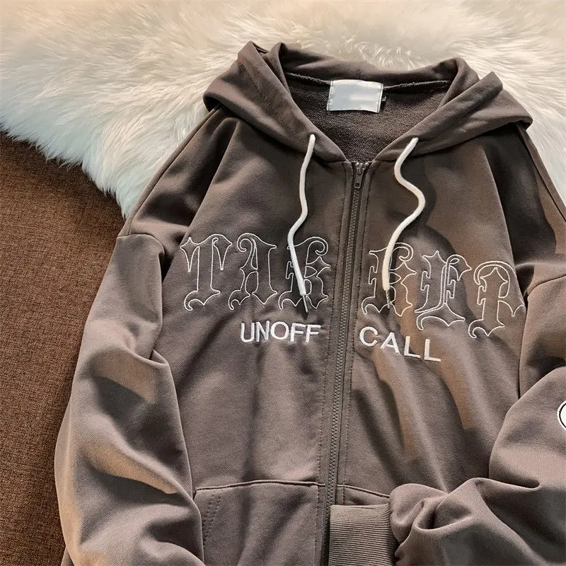

Vintage American hoodies oversized letter printing sweatshirt cardigan hoodie women street hip-hop loose hoodie streetwear women