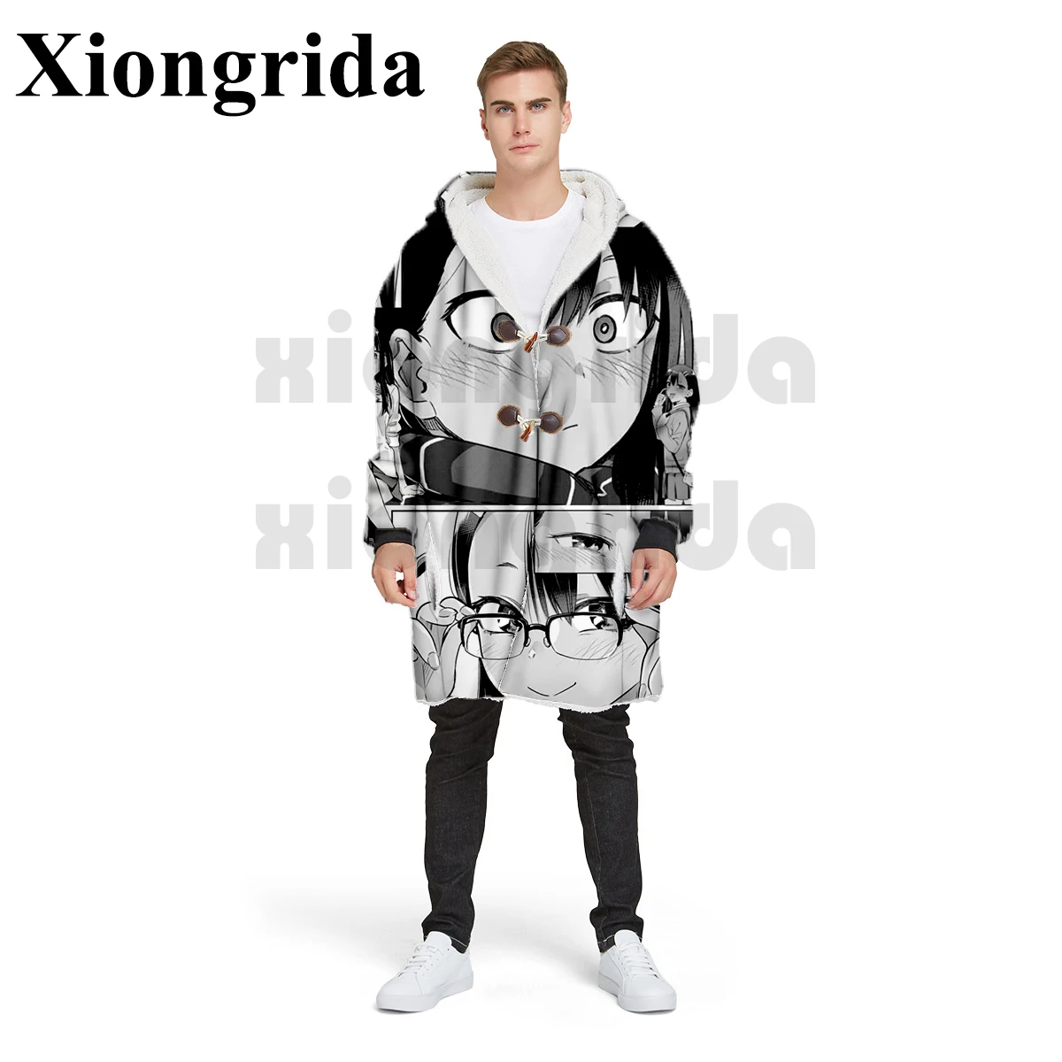 Hentai Sexy Anime Print Hoodies Mens Thick Jacket Nagatoro Hayase Kawaii Hood Casual All Over Unisex Pullover Warm Coat