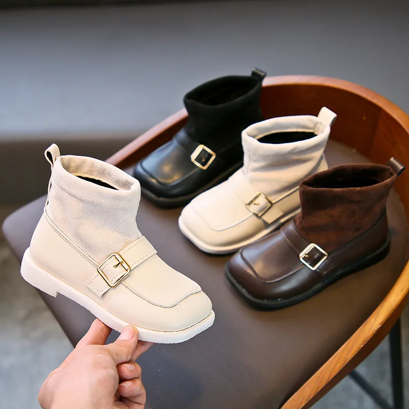 

Ботинки детские кожаные однотонные, дышащие, с квадратным носком, модные повседневные школьные, для мальчиков британского возраста, черные