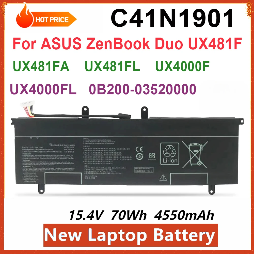 C41N1901 Аккумулятор для ноутбука Asus ZenBook Duo UX4000F UX481FL UX4000FL UX481FA UX481F 0B200- 03520100 03520000 4ICP6/60/72