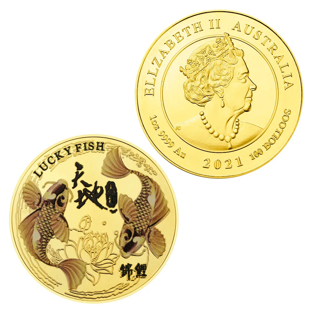 

Luck Fish Koi Fish Souvenir Gift Gold Plated Luck Coin Collection Art Commemorative Coin Home Decorations