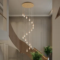 modern simple led stair chandelier golden duplex attic living room creative crystal water drop spiral long chandeliercd
