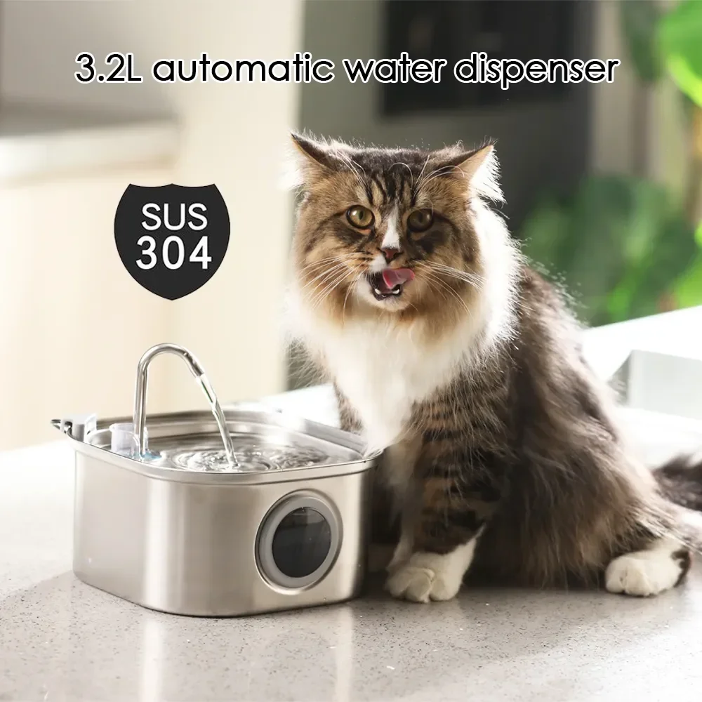 

With Dispenser Window Pets Auto Filter Fountain Cat Sensor Steel Water 3.2l/108oz Quiet& Super Water Transparent Stainless Cats