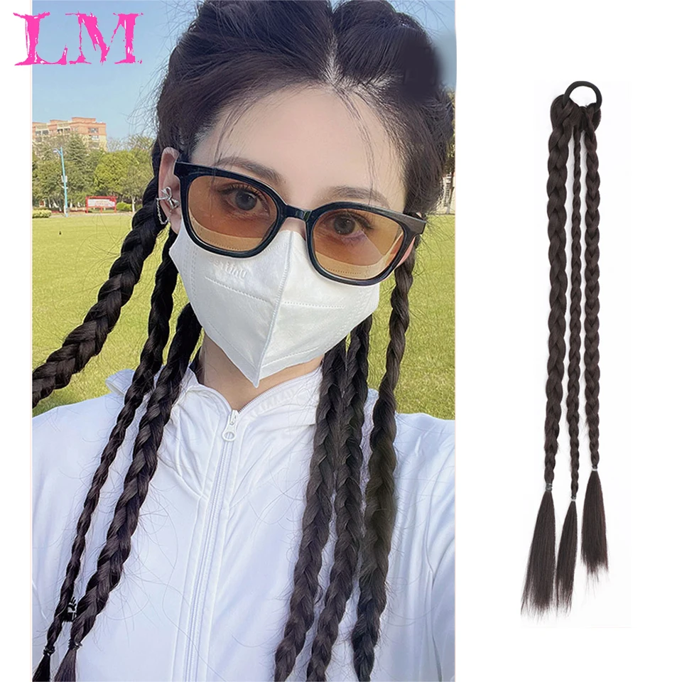 

Sweet and cool girl boxing braid strap ponytail wig braid female net red Fried Dough Twists braid dirty braid Pigtail fishbone b