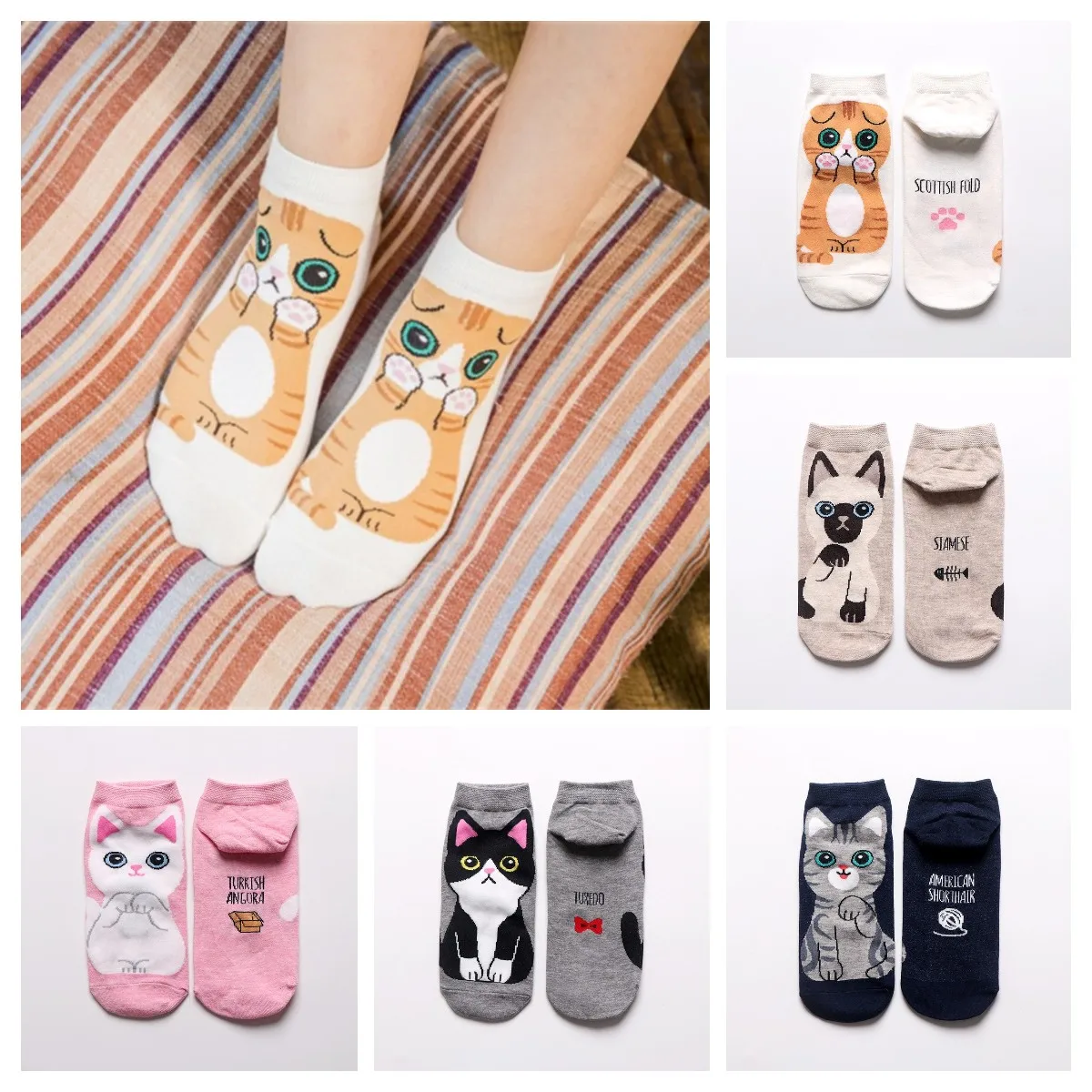 

1/5pairs/Pack Cotton Short Sock Cartoon 3D Cat Puppy Dog Socks Harajuku Kawaii Women Girls Anklet Socks Casual Breathable Socks