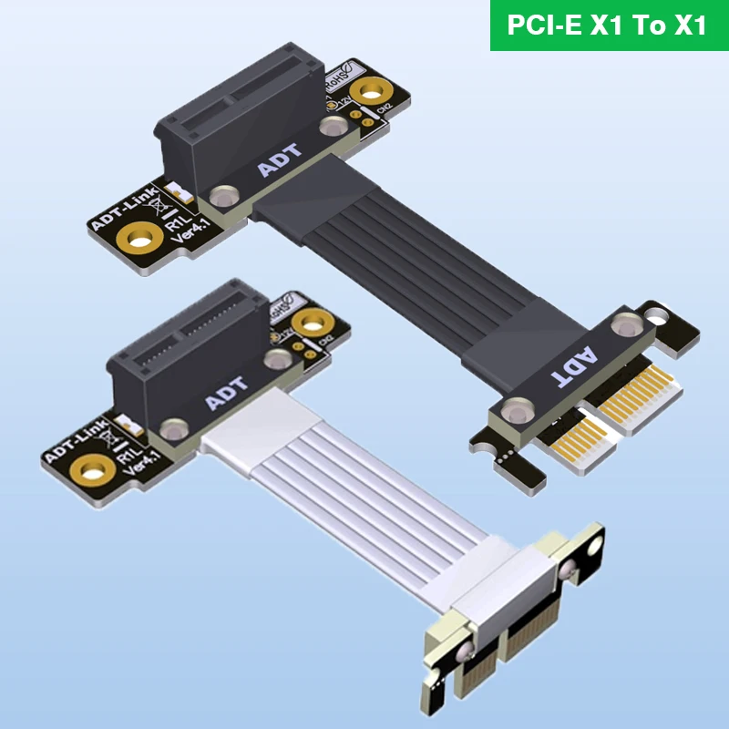 

ADT-Link 4,0 Серебряный PCI-E X1 до X1 Поворот 90 градусов двойные прямоугольные удлинительные кабели PCIe 4,0 X1 (16G/bps)