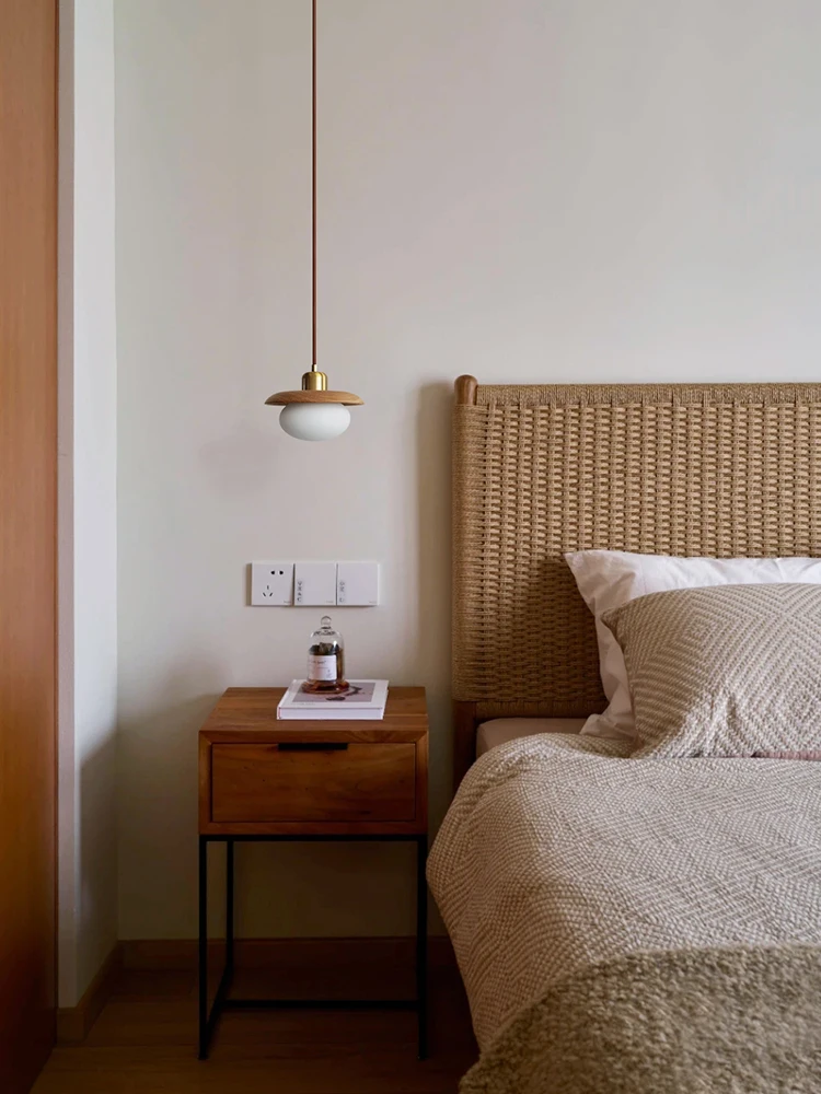 Прикроватная люстра из черного ореха для спальни винтажная лампа с Кремовым