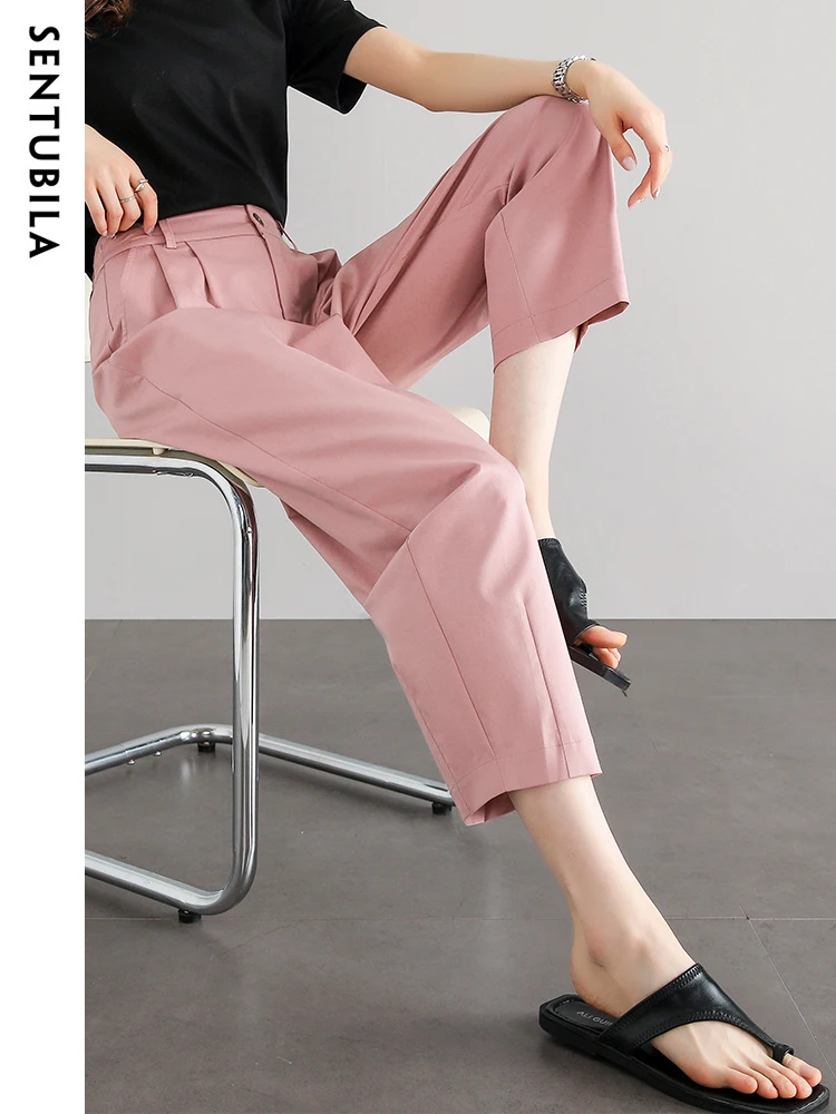 Женские брюки из смеси хлопка Sentubila Lyocell осень 2023 простые однотонные широкие до