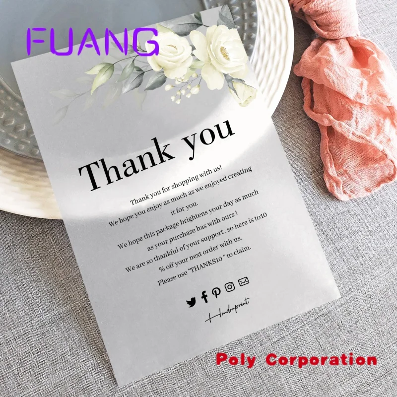 

Luxury Custom Thank You Cards Personalized PVC Transparent Sulfate Butter Paper Printing Business Thank You Card For Invitation